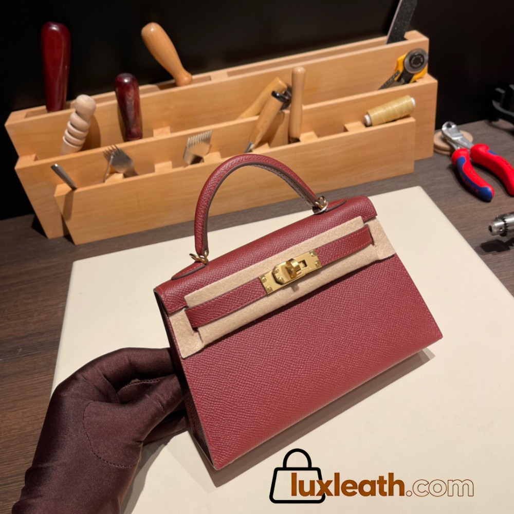 Hermes kelly20 epsom19cm 55/ Rouge H Gold Hardware  Full Handmade kellymini-061