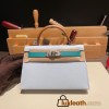 Hermes kelly20 epsom19cm 7R/ Azur & O6/Vert Jade &37 /Gold Silver Hardware  Full Handmade kellymini-066