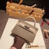 Hermes kelly20 epsom19cm 8C /Elephant Grey&10/ Craie Silver Hardware Full Handmade kellymini-068