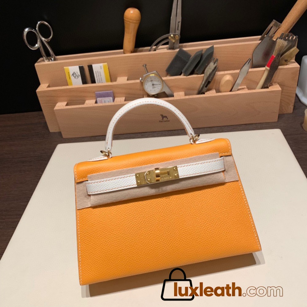 Hermes kelly20 epsom19cm 7N /Celeste Gold Hardware Full Handmade kellymini-086