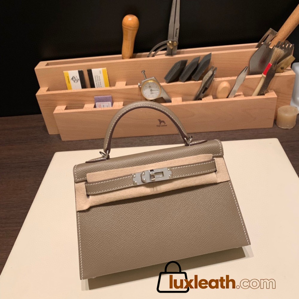Hermes kelly20 epsom19cm 18/Étoupe Grey Gold Hardware Full Handmade kellymini-088