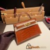 Hermes kelly20 Matte Alligateor Crocodile 19cm V0/Vert Rousseau Gold Hardware Full Handmade kellymini-096