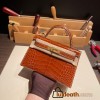 Hermes kelly20 Matte Alligateor Crocodile 19cm V0/Vert Rousseau Gold Hardware Full Handmade kellymini-096