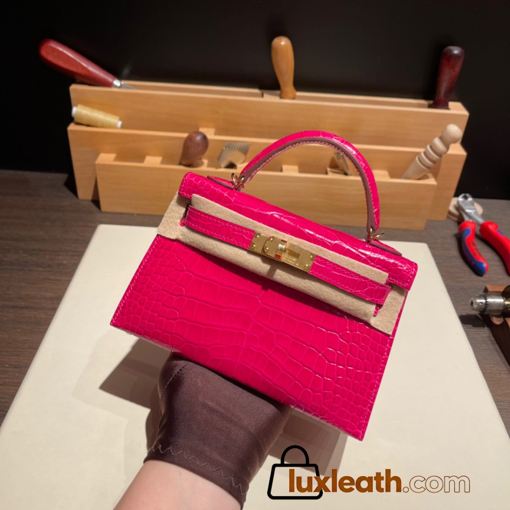 Hermes kelly20 Alligateor Crocodile 19cm 4G /Brulee Gold Hardware Full Handmade kellymini-097