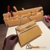 Hermes kelly20 Alligateor Crocodile 19cm 9D /Jaune Ambre Gold Hardware  Full Handmade kellymini-099