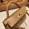 Hermes kelly20 Alligateor Crocodile 19cm 9D /Jaune Ambre Gold Hardware  Full Handmade kellymini-099