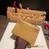 Hermes kelly20 Alligateor Crocodile 19cm 9D /Jaune Ambre Gold Hardware  Full Handmade kellymini-099