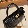 Hermes kelly20 Alligateor 89/ Black (Noir) Silver Hardware Full Handmade kellymini-102