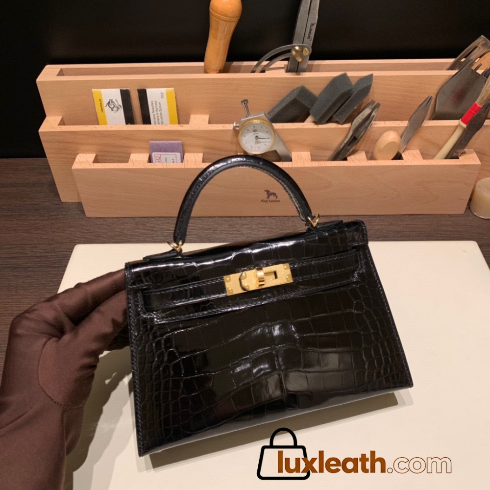 Hermes kelly20 Alligateor crocodile 24/Tabac Camel Gold Hardware Full Handmade kellymini-104