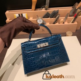 Hermes kelly20 Alligateor crocodile 89 /Black (Noir) Gold Hardware Full Handmade kellymini-105