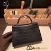 Hermes kelly20 Alligateor crocodile W0 /Vert Bosphore Silver Hardware Full Handmade kellymini-106