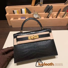 Hermes kelly20 Matte Mini Kelly Alligateor crocodile 5P /Pink Gold Hardware Full Handmade kellymini-109
