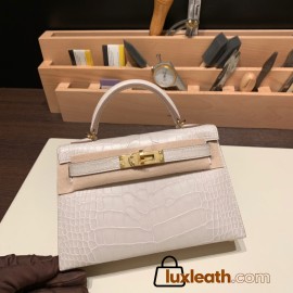 Hermes kelly20 Matte Mini Kelly Alligateor crocodile 89 /Black (Noir) Gold Hardware Full Handmade kellymini-110