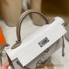  Silver Hardware   01 White&18/Étoupe Grey Epsom   Full Handmade  Kelly mini  