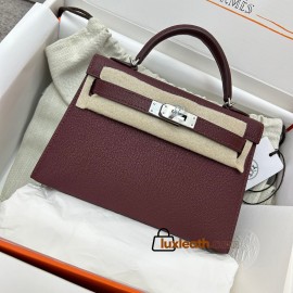 Silver Hardware   55/ Rouge H     Chevre  Full Handmade   Kelly mini   