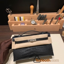  89 /Black (Noir) Silver Hardware  kelly pochette  Matte Alligateor 