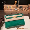 6Q/ Vert Emeraude Gold Hardware  kelly pochette  Crocodile Alligator 