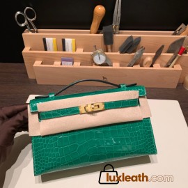 6Q/ Vert Emeraude Gold Hardware  kelly pochette  Crocodile Alligator 