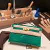 6Q/ Vert Emeraude Gold Hardware  kelly pochette  Crocodile Alligator 