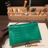 6Q/ Vert Emeraude Gold Hardware  kelly pochette  Crocodile Alligator 