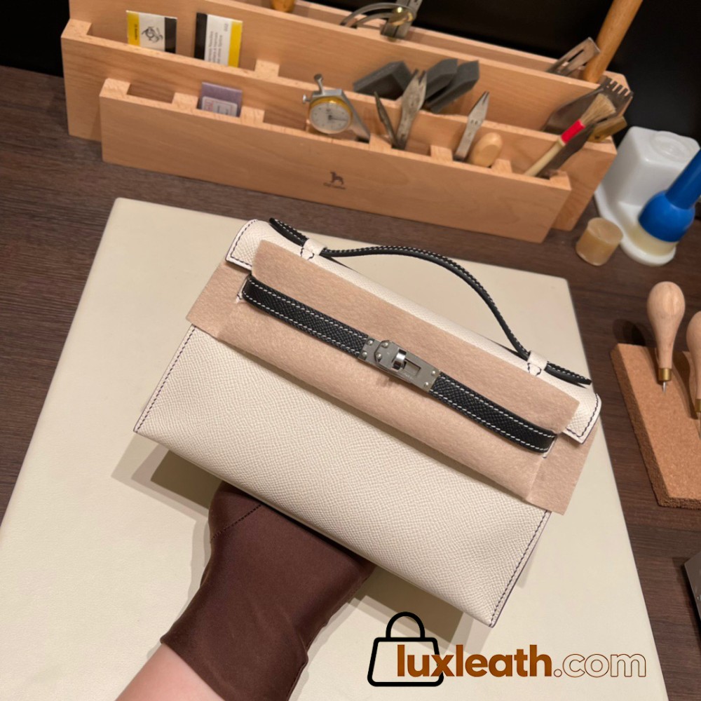 10/ Craie & ブラック 89 /Black (Noir) Silver Hardware  kelly pochette  Epsom 