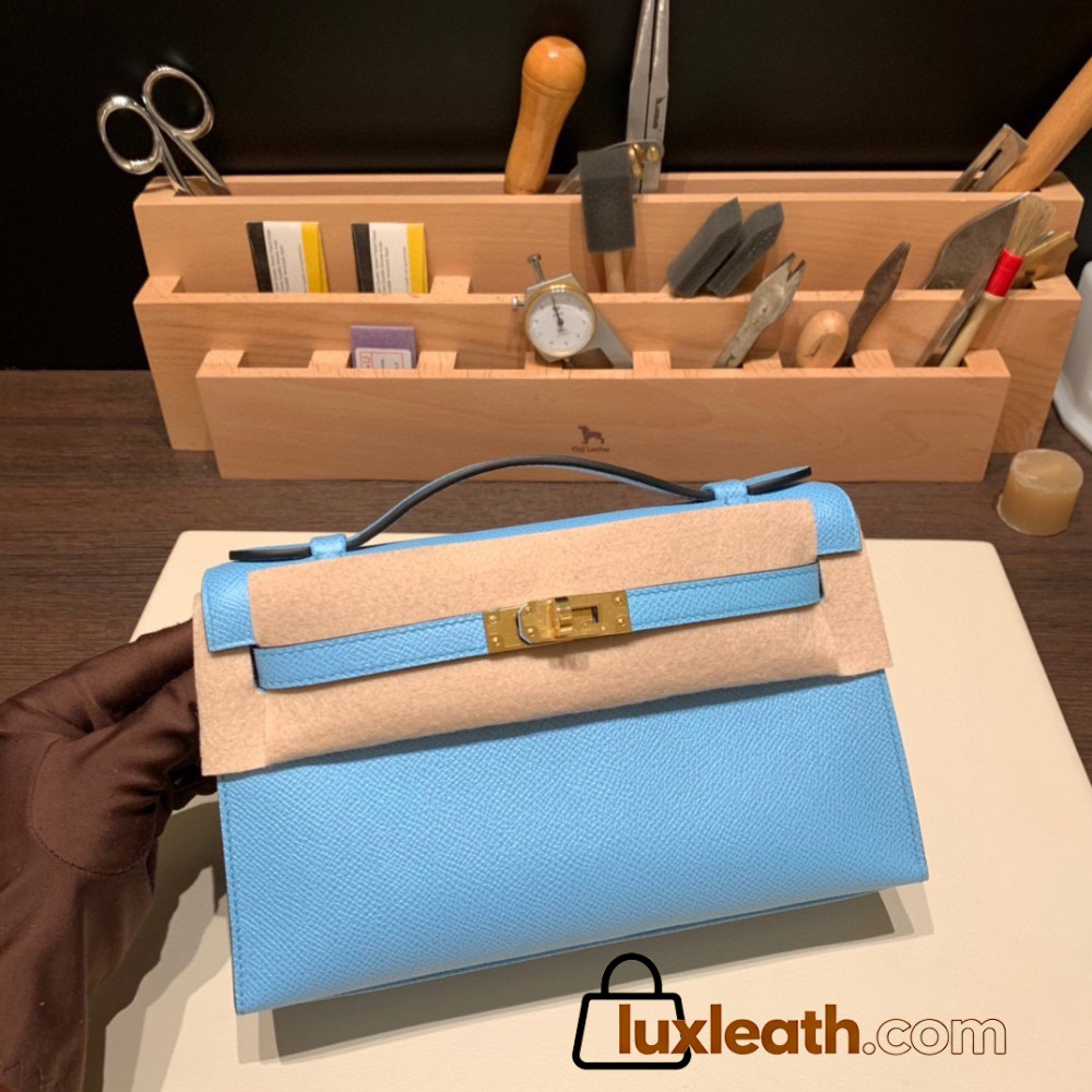  7N /Celeste Gold Hardware kelly pochette  Epsom 