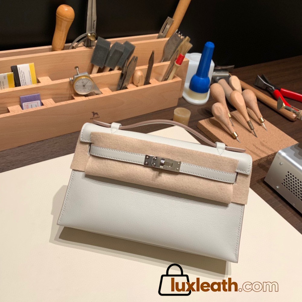  80 /Pearl Grey Silver Hardware kelly pochette  swift 