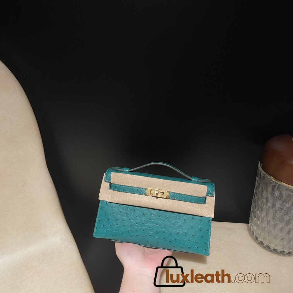 ostrich kelly pochette  U4/Vert Vertigo  