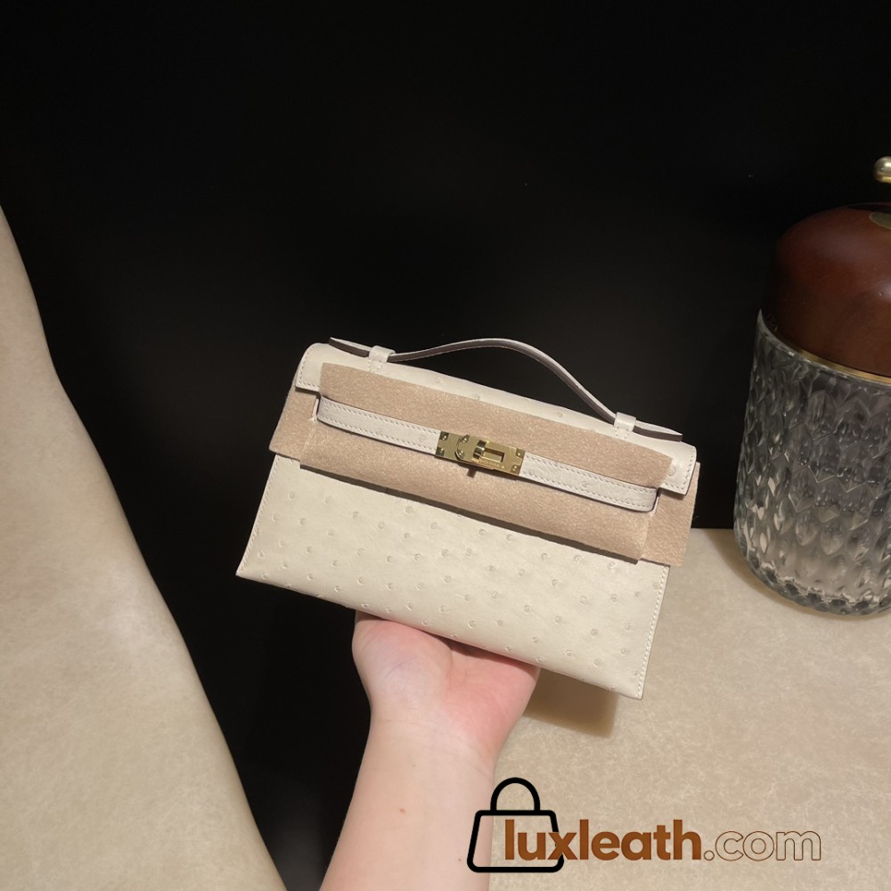 ostrich kelly pochette  3C/Parchemin  