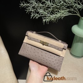 ostrich kelly pochette  M8/Gris Asphalt  