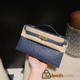 ostrich kelly pochette 73/Blue Saphir  