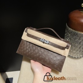 ostrich kelly pochette  47/Chocolat  