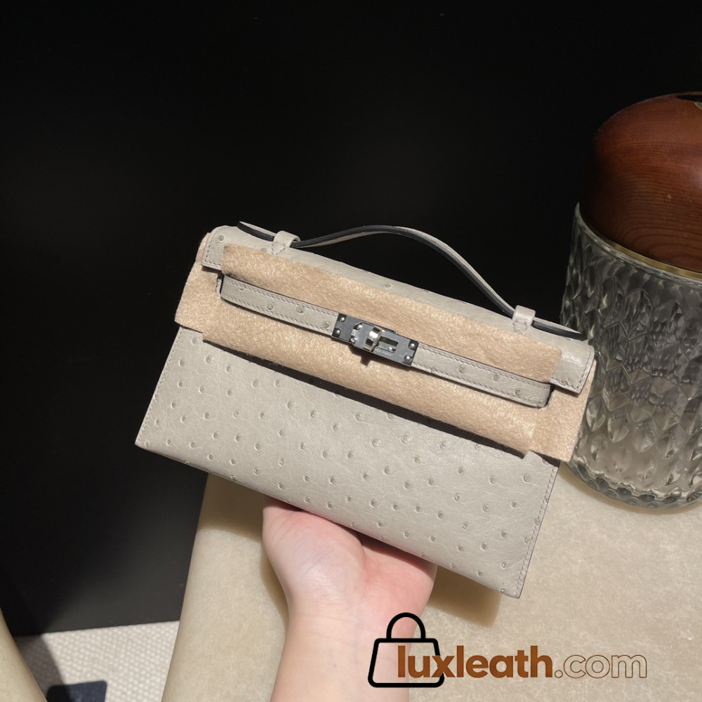 ostrich kelly pochette  4Z/Gris Mouette  