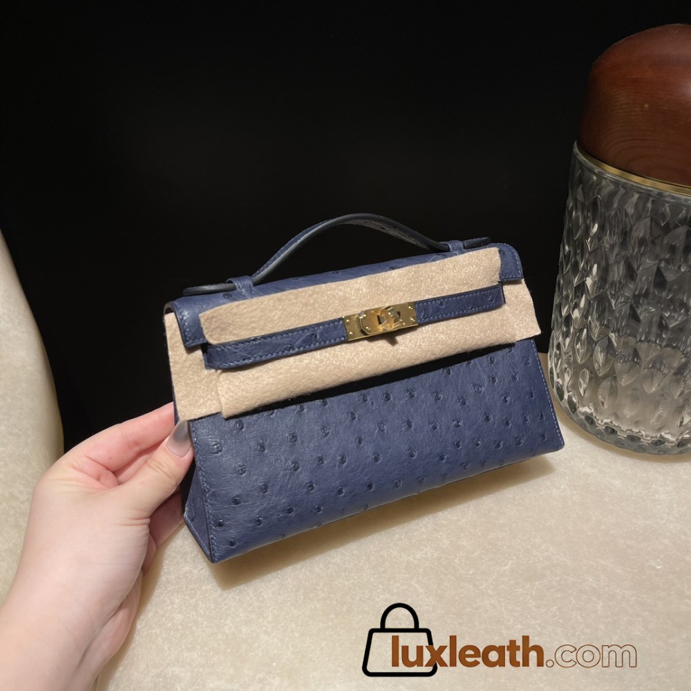 ostrich kelly pochette 73/Blue Saphir  