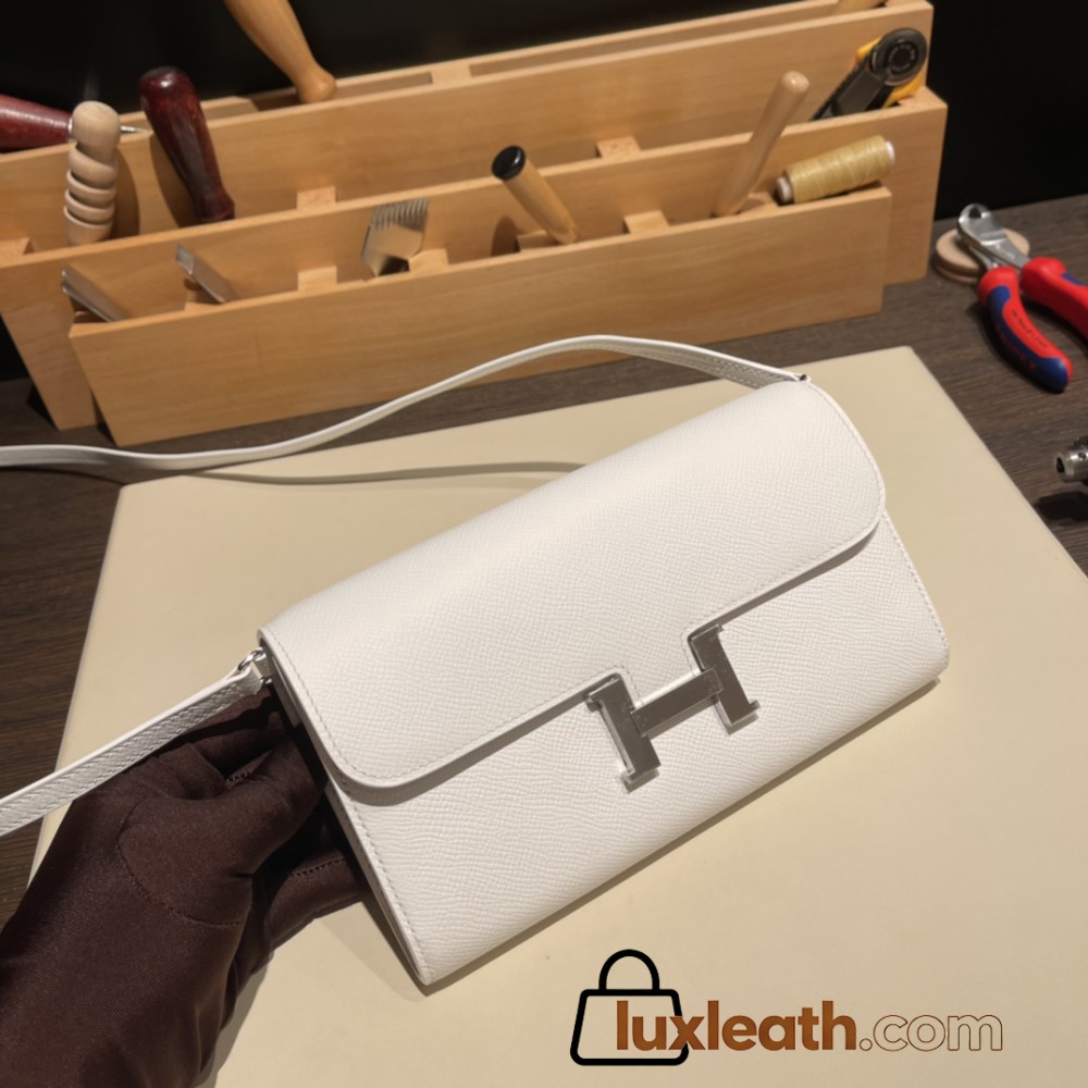 01/White (Blanc) / Silver Hardware   Full Handmade Kelly to go   epsom  