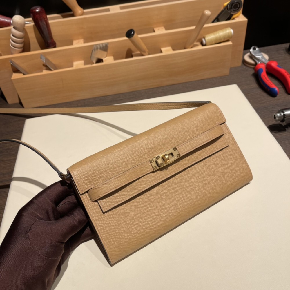 0M/Chai X9 Gold Hardware   Full Handmade Kelly Wallet Long To Go   epsom  