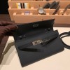  89/Black (Noir)  Silver Hardware  Full Handmade Kelly Wallet Long To Go   epsom  