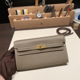 18/Étoupe Grey  Gold Hardware  Full Handmade Kelly Wallet Long To Go   epsom  