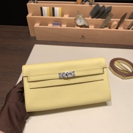 1Z/Jaune Poussin   Silver Hardware Full Handmade Kelly Wallet Long To Go   epsom  