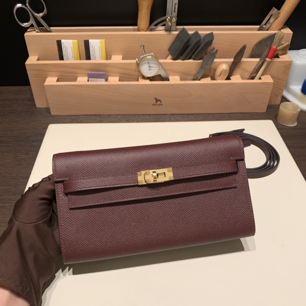 57/Bordeaux   Gold Hardware    Full Handmade Kelly Wallet Long To Go   epsom  