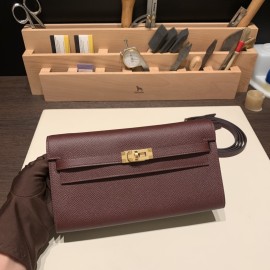 57/Bordeaux   Gold Hardware    Full Handmade Kelly Wallet Long To Go   epsom  