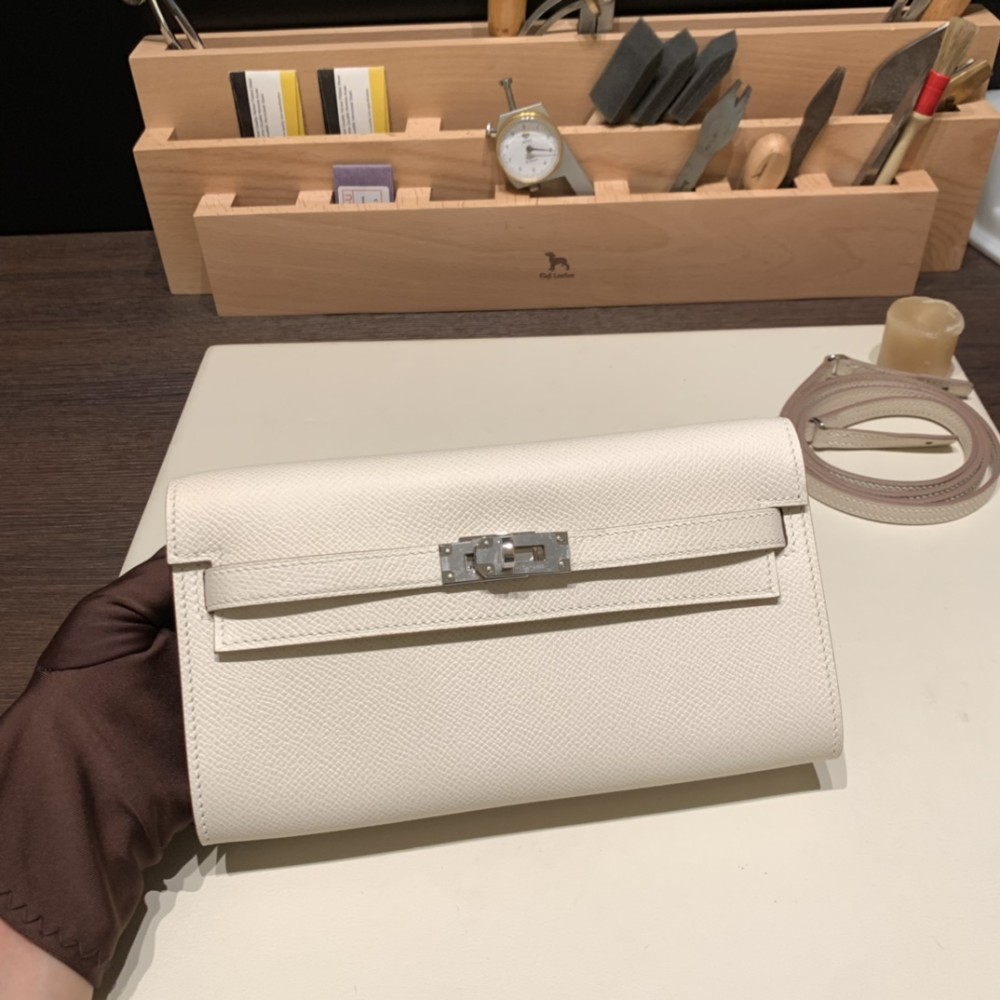 10/Craie & 1Z/Jaune Poussin  Silver Hardware   kellyto-066 Full Handmade Kelly Wallet Long To Go   epsom  