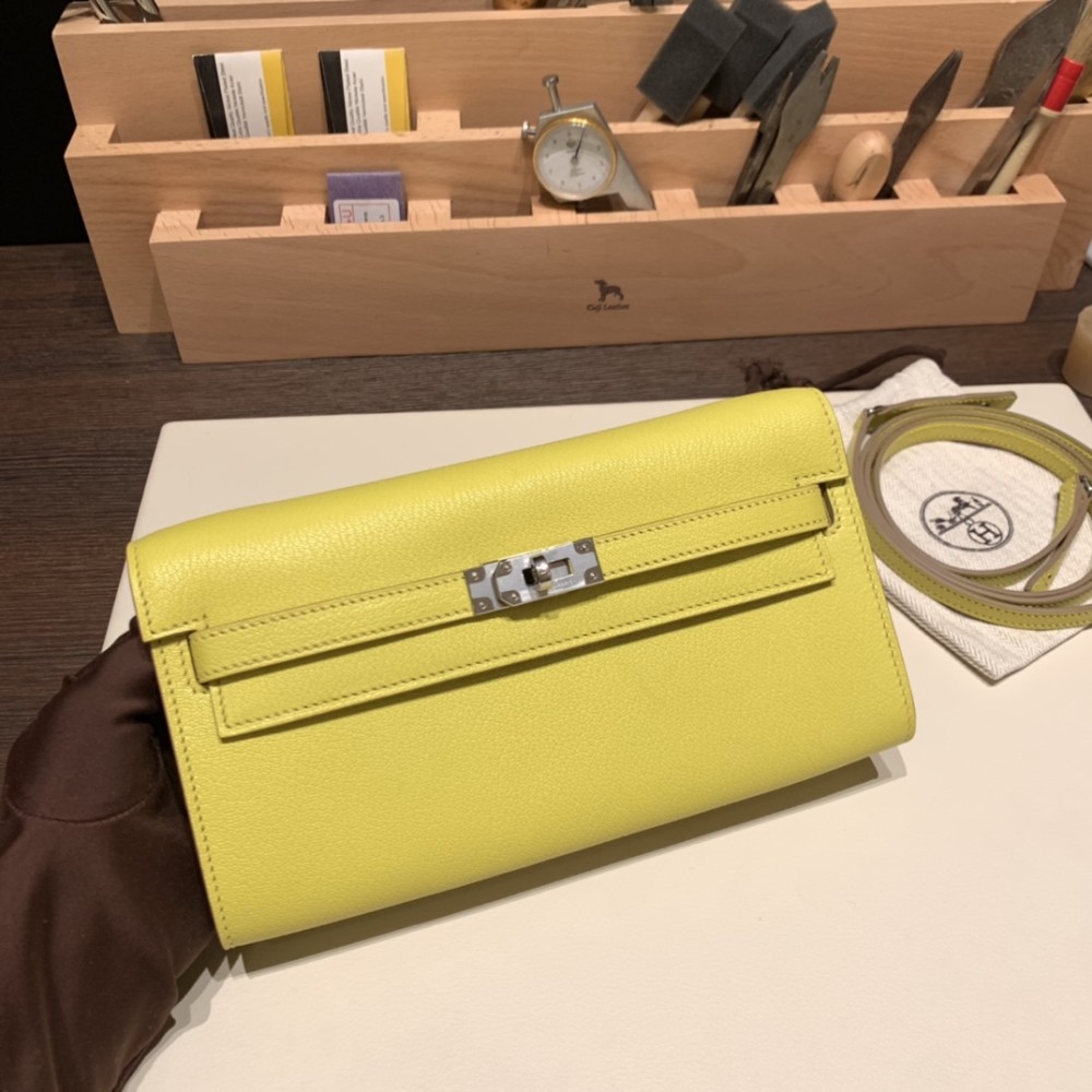  9R/Lime  ライム Silver Hardware  Full Handmade Kelly Wallet Long To Go   epsom  