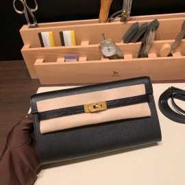  touch   89/Black (Noir)  Gold Hardware Full Handmade Kelly Wallet Long To Go   epsom  