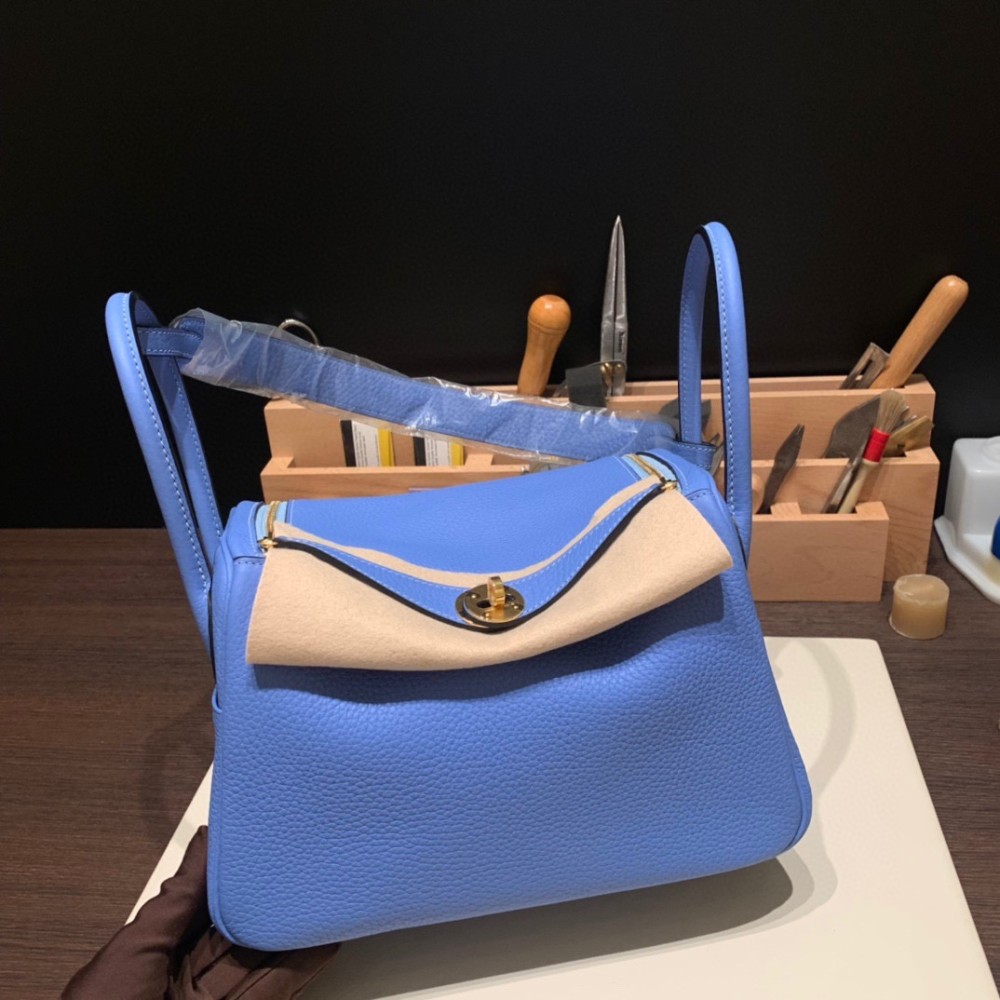 Hermes Lindy 26cm Clemence 2T /Blue Paradise Gold Hardware lindy26-036