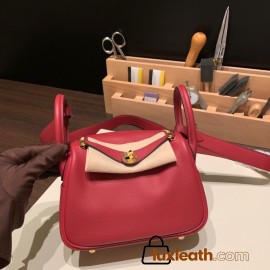 Hermes Mini Lindy Evercolor K1 / Rouge Grenat Gold Hardware 003