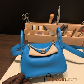 Hermes Mini Lindy swift 0F /Blue Frida Gold Hardware   014