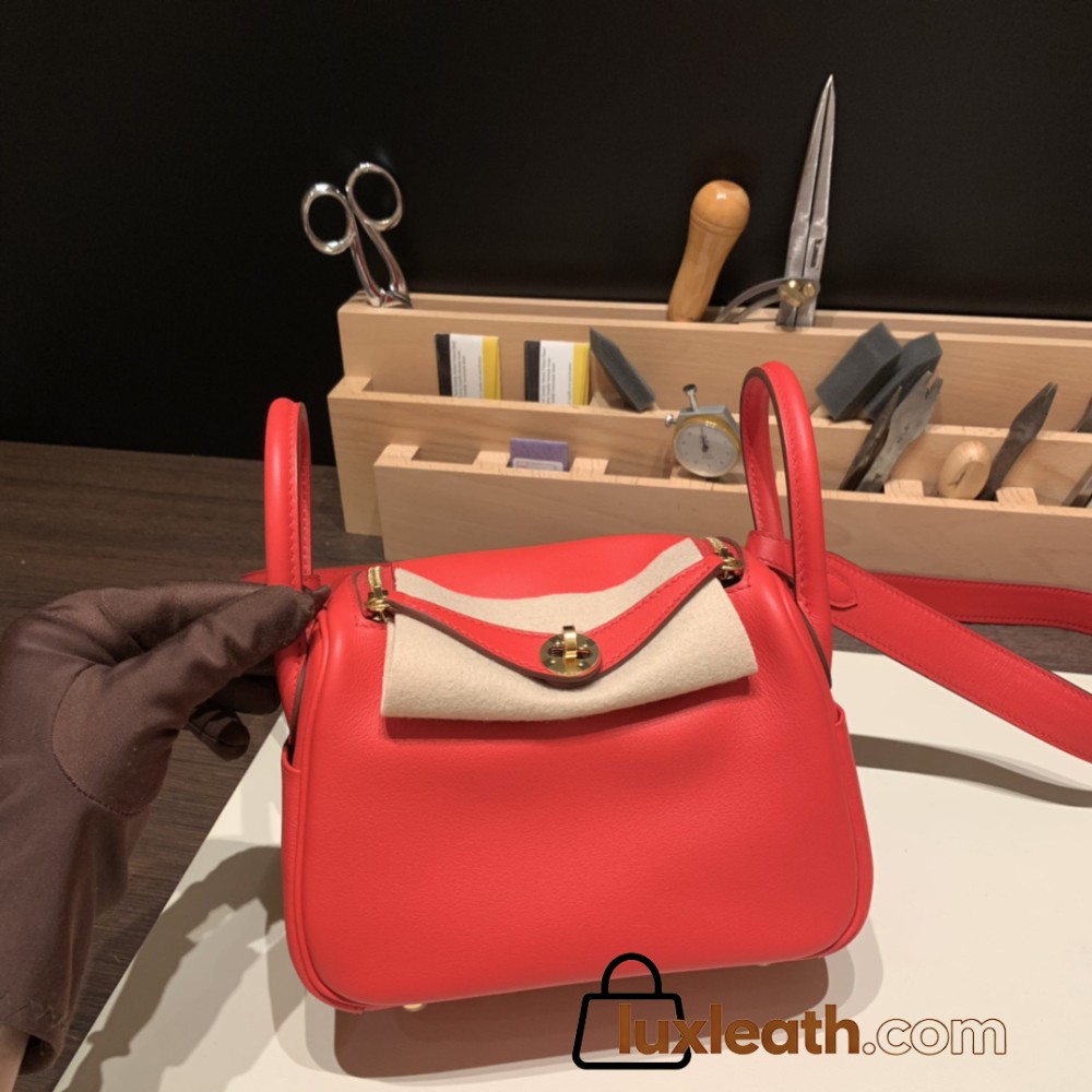 Hermes Mini Lindy swift S3/Rouge Cœur Gold Hardware 023