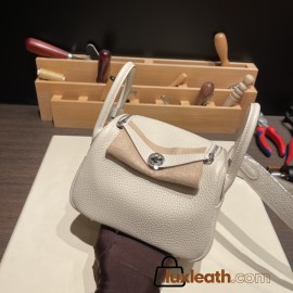 Hermes Mini Lindy Clemence10 /Craie Silver Hardware 035