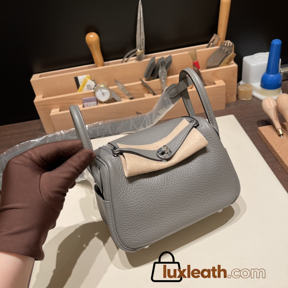 Hermes Mini Lindy Clemence 0L/ Gris Meyer Silver Hardware 060